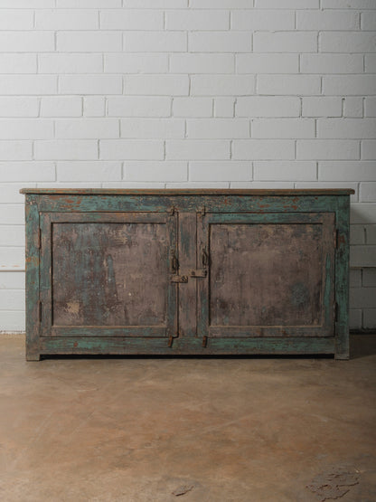 Distressed Turquoise Sideboard with Interior Shelving