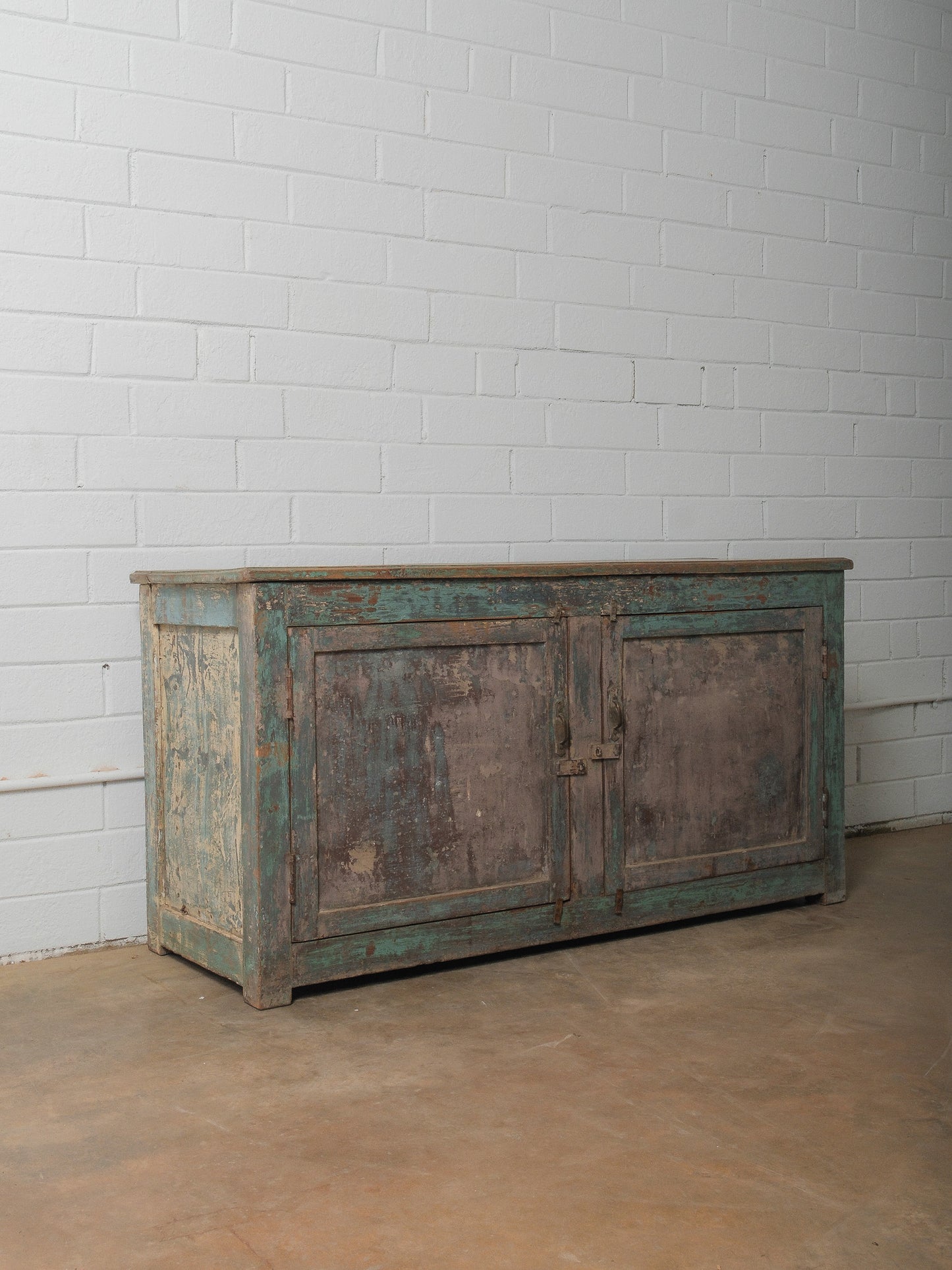 Distressed Turquoise Sideboard with Interior Shelving