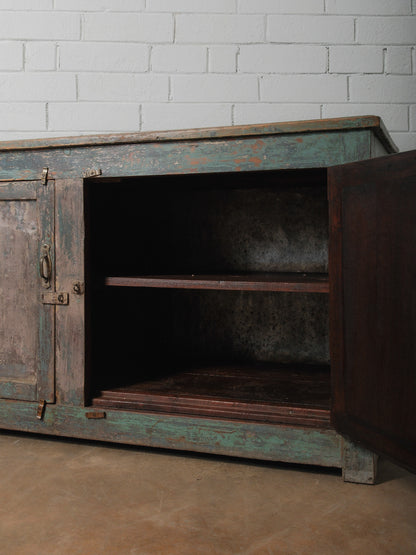 Distressed Turquoise Sideboard with Interior Shelving