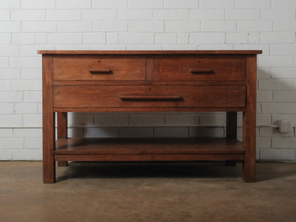 Solid Wood Three-Drawer Work Table with Lower Shelf