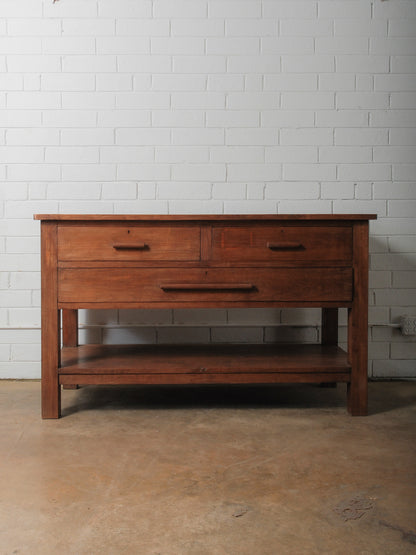Solid Wood Three-Drawer Work Table with Lower Shelf