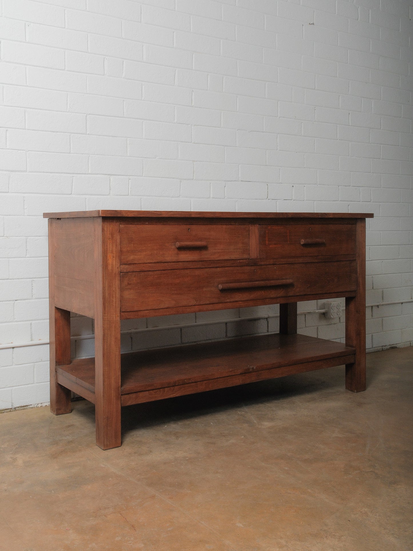 Solid Wood Three-Drawer Work Table with Lower Shelf
