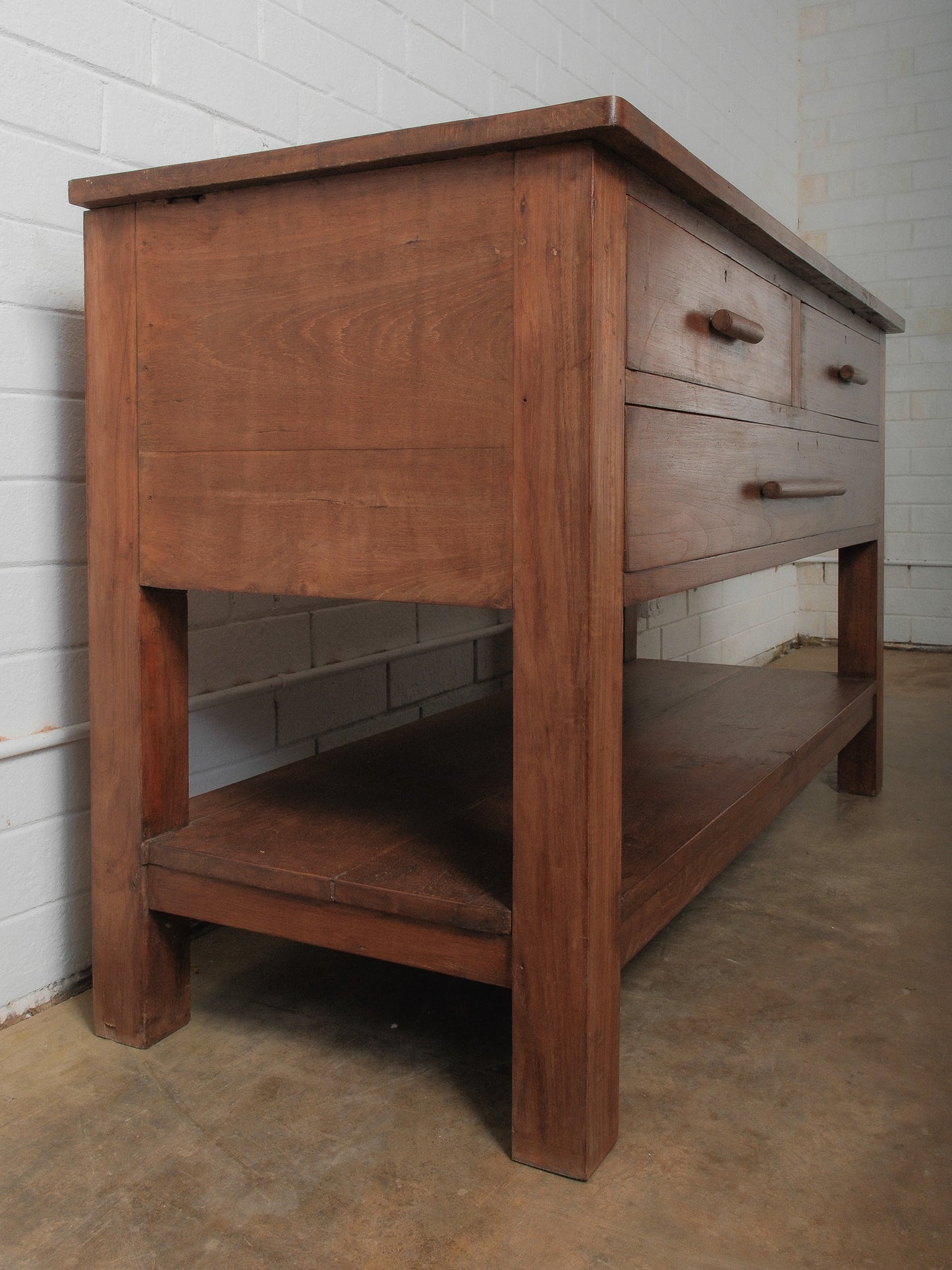 Solid Wood Three-Drawer Work Table with Lower Shelf