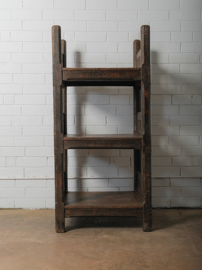 Carved Wooden Shelf with Architectural Lattice Detail