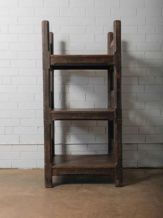Carved Wooden Shelf with Architectural Lattice Detail