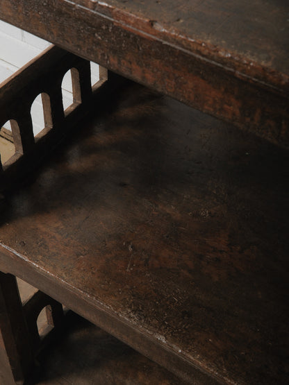 Carved Wooden Shelf with Architectural Lattice Detail