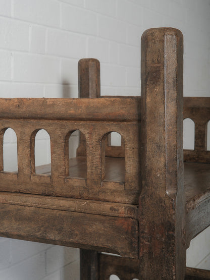 Carved Wooden Shelf with Architectural Lattice Detail
