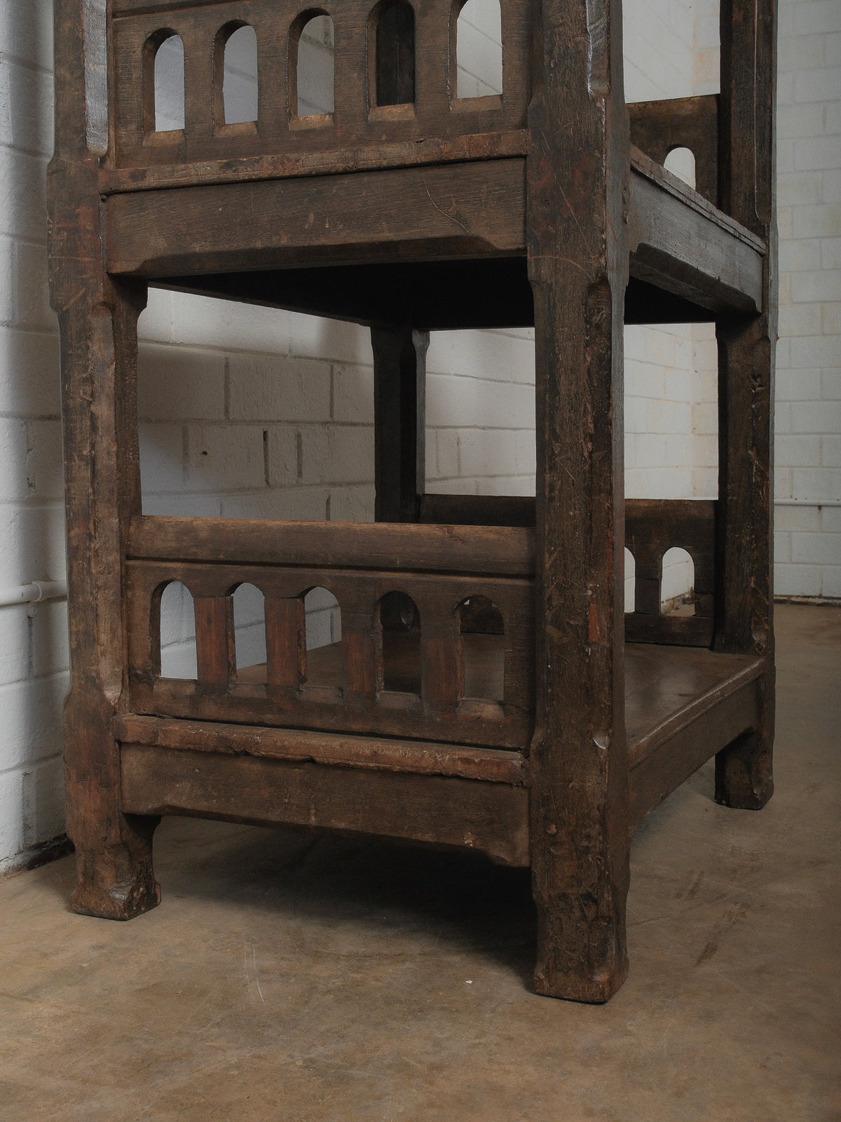 Carved Wooden Shelf with Architectural Lattice Detail
