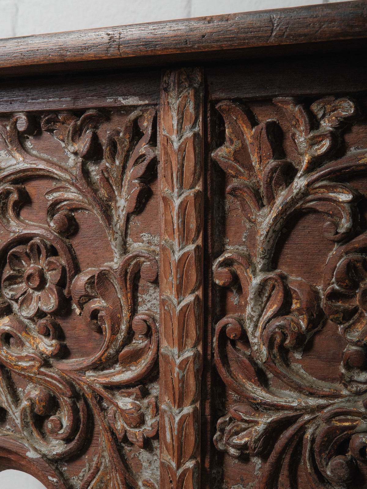 Hand-Carved Wooden Console with Architectural Arches