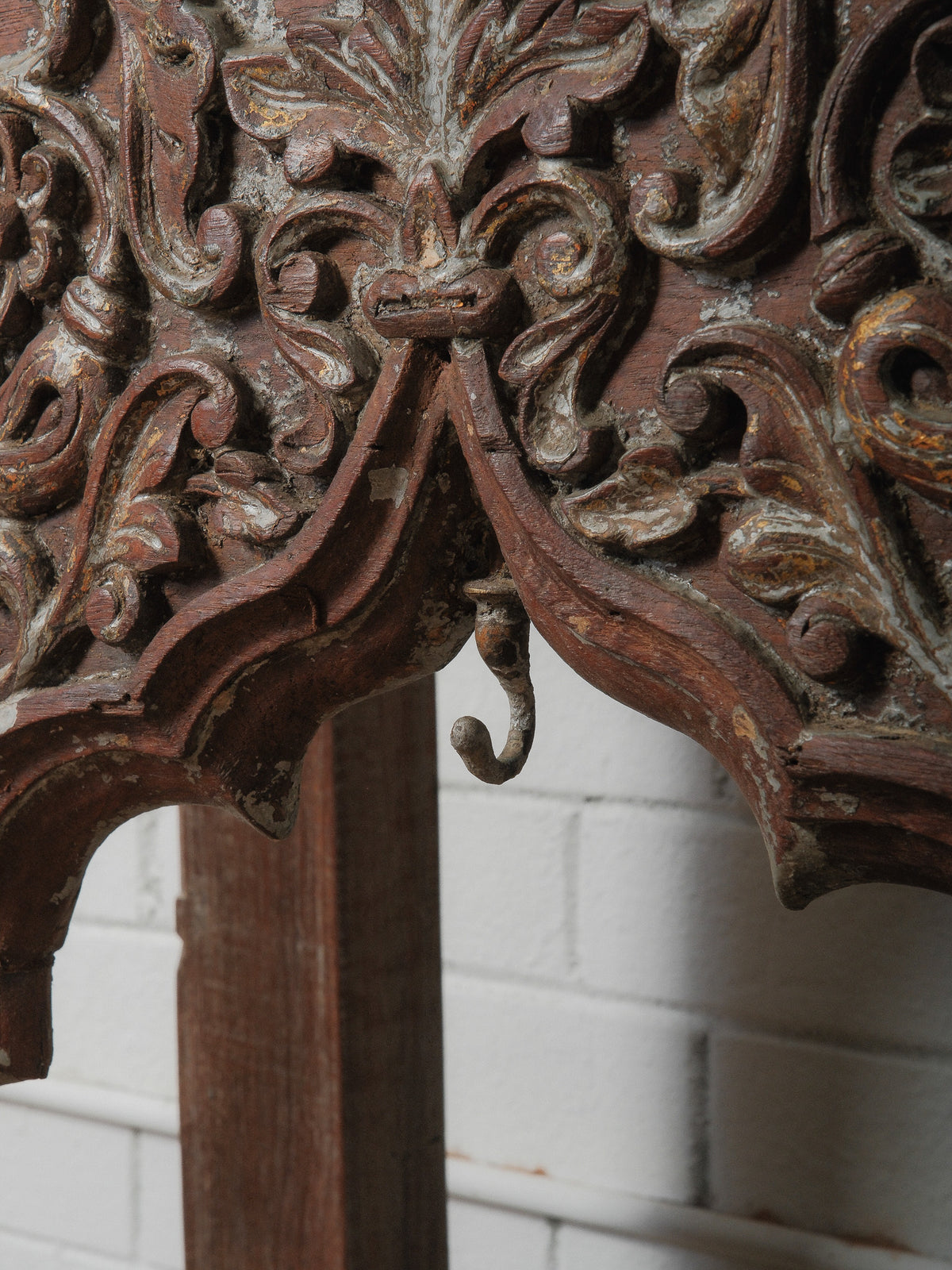 Hand-Carved Wooden Console with Architectural Arches