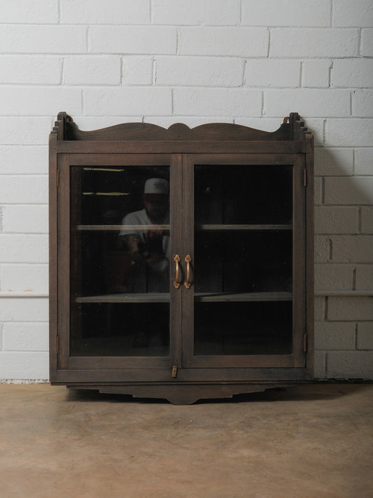Wall-Mounted Wooden Showcase Cabinet with Glass Doors