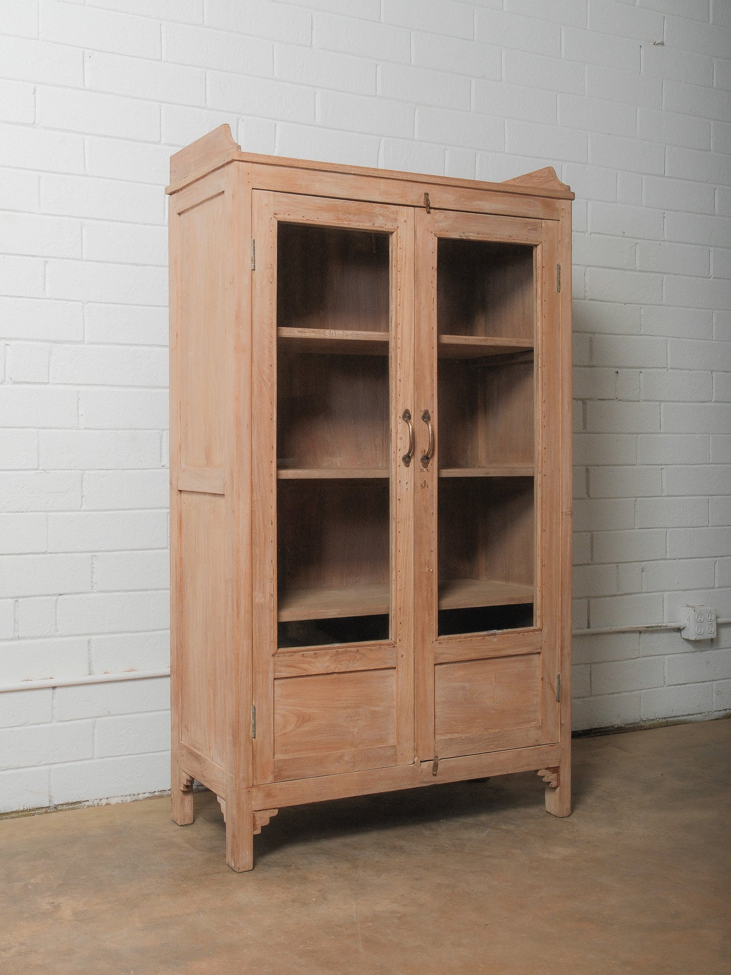 Bleached Wood Glass-Front Display Cabinet