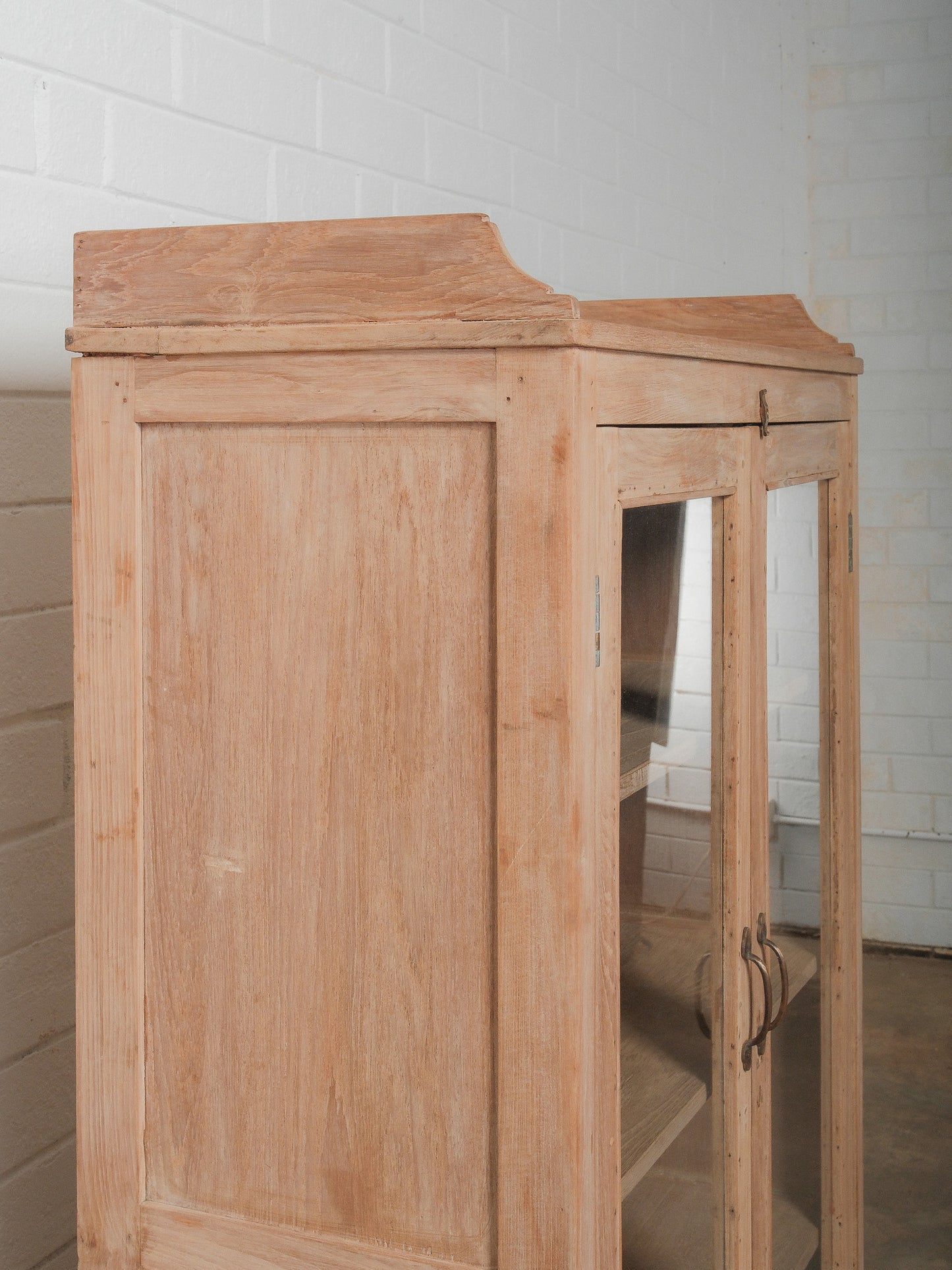 Bleached Wood Glass-Front Display Cabinet