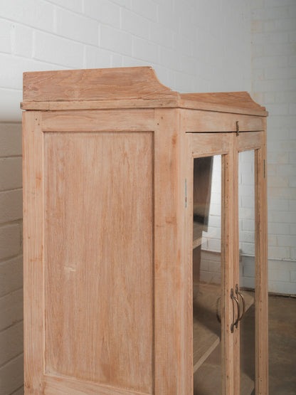 Bleached Wood Glass-Front Display Cabinet