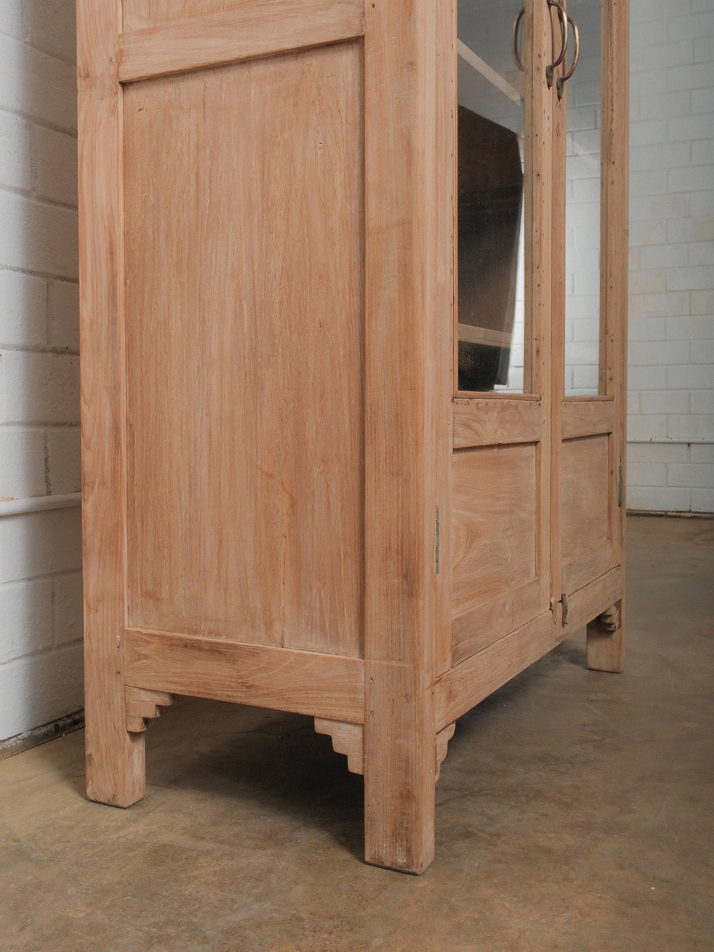 Bleached Wood Glass-Front Display Cabinet
