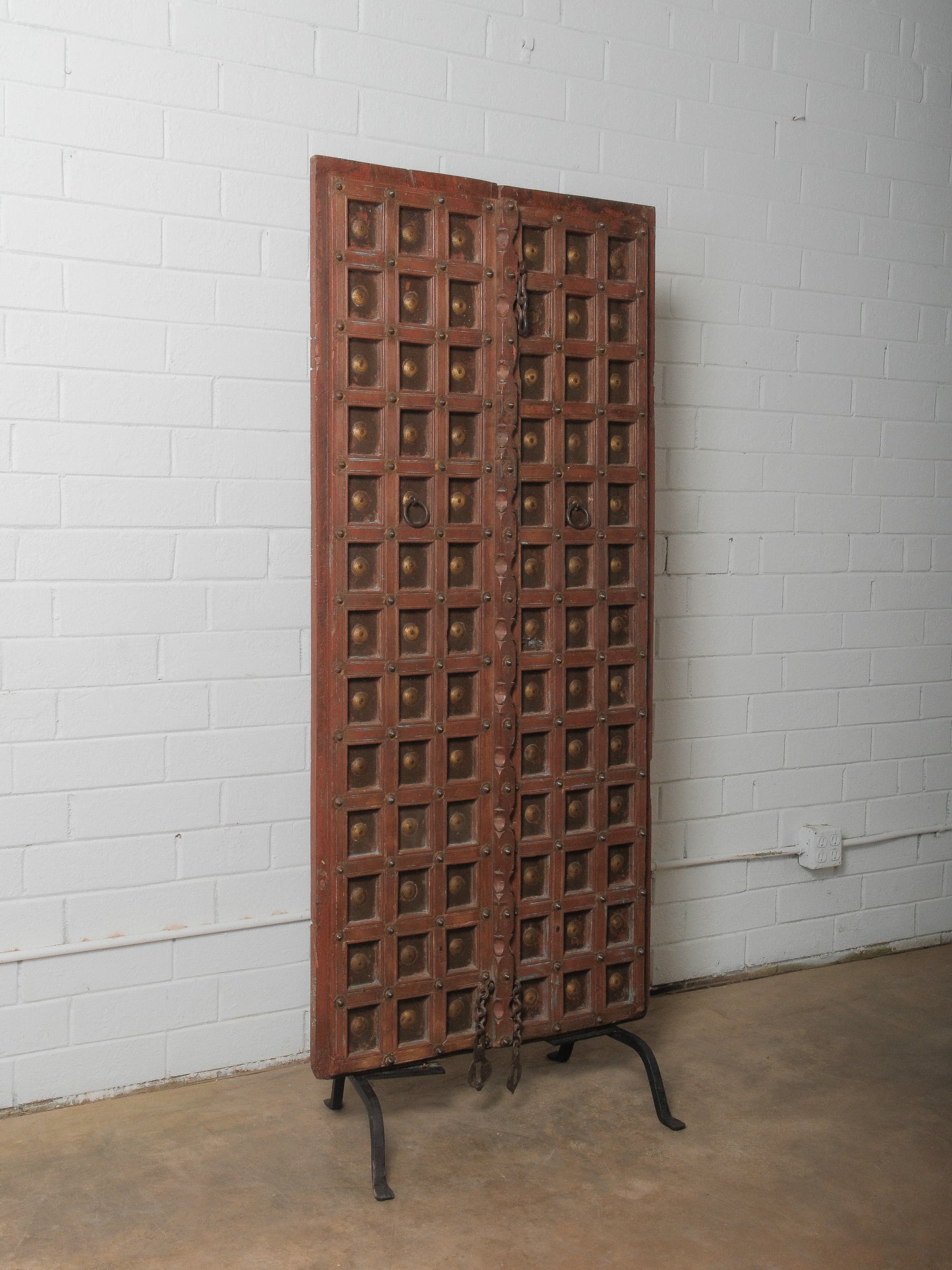 Decorative Carved Wooden Door on Iron Stand