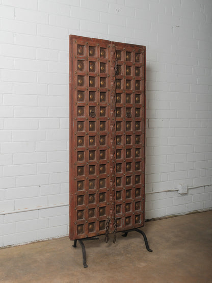 Decorative Carved Wooden Door on Iron Stand