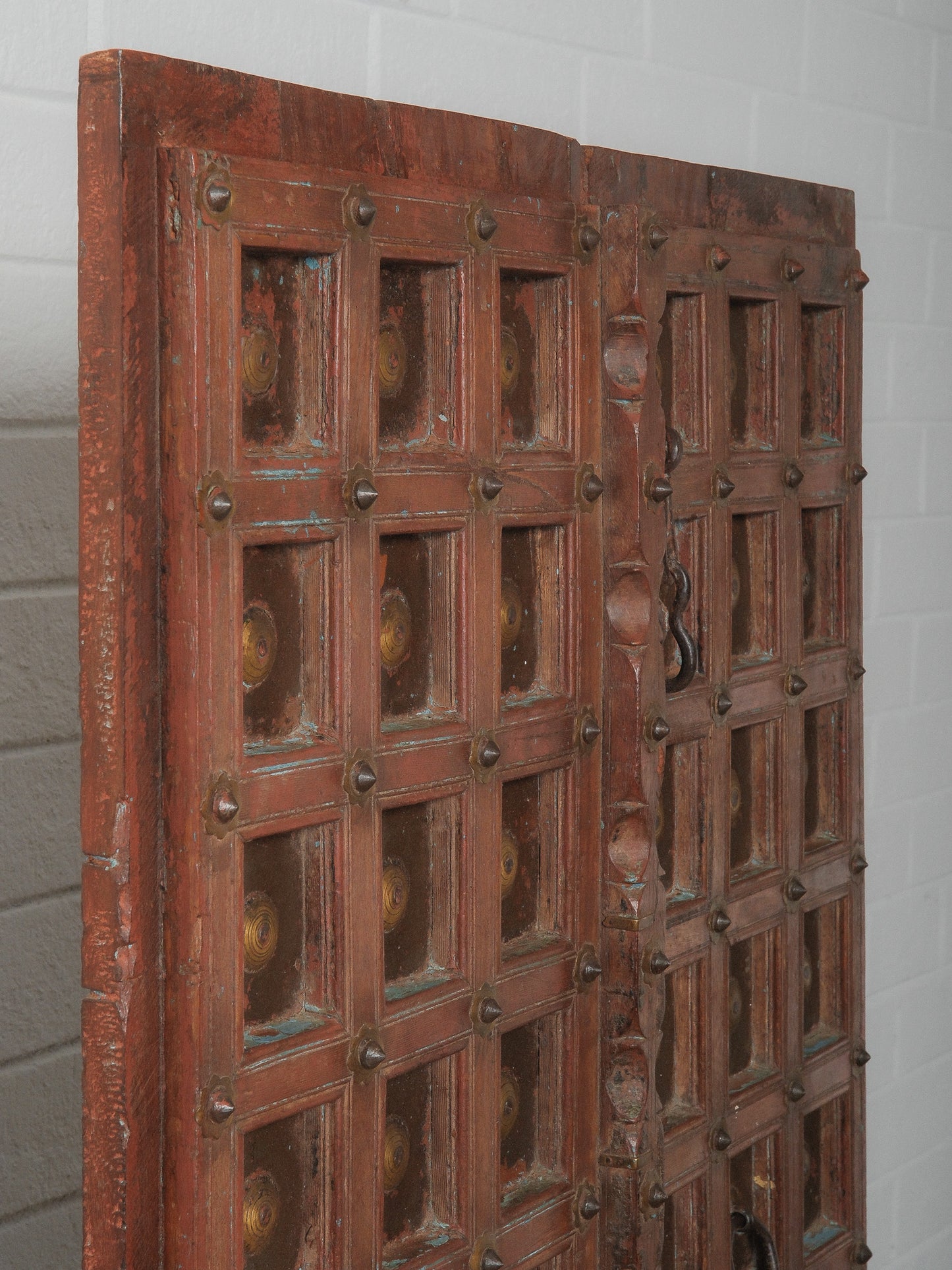 Decorative Carved Wooden Door on Iron Stand