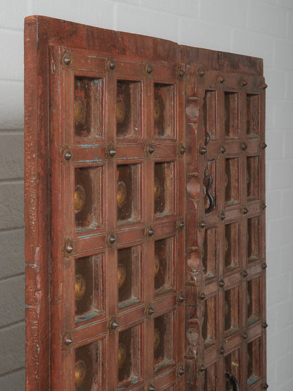 Decorative Carved Wooden Door on Iron Stand
