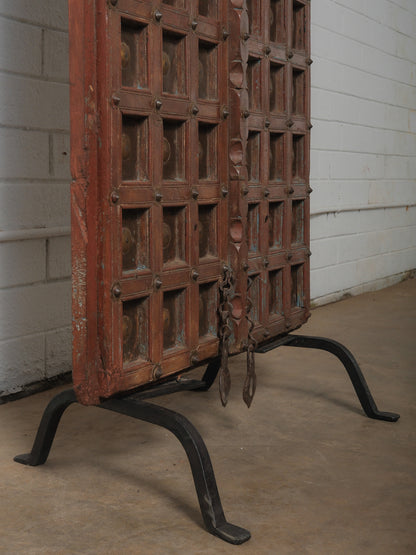 Decorative Carved Wooden Door on Iron Stand