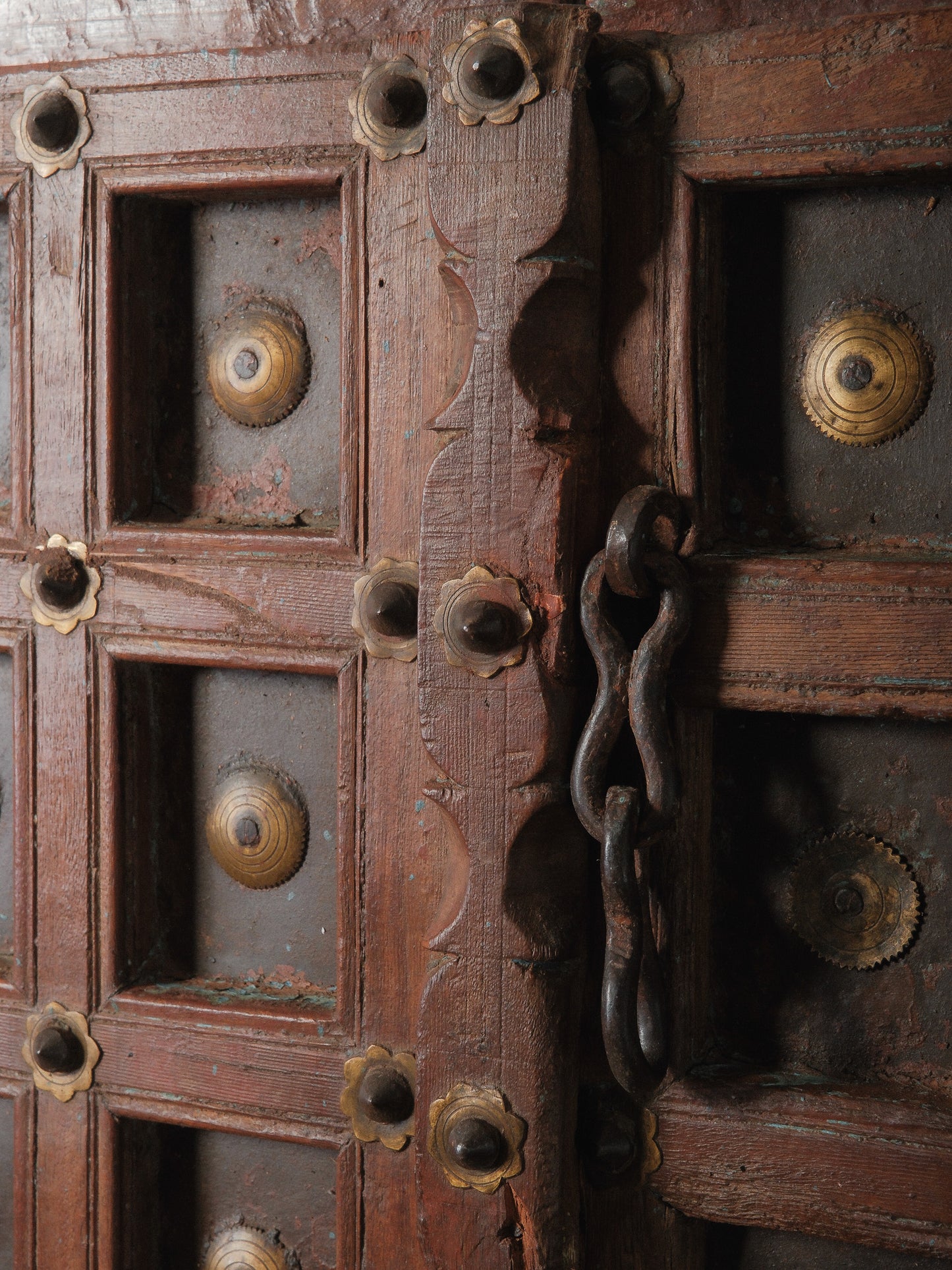 Decorative Carved Wooden Door on Iron Stand