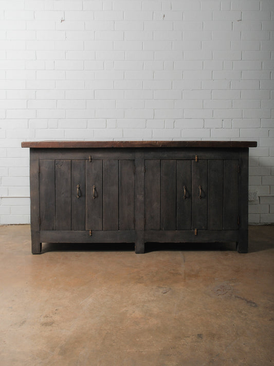 Charcoal Sideboard with Aged Wooden Top and Plank Detail