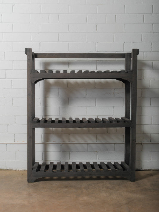 Charcoal Wooden Slatted Shelf with Open Framework
