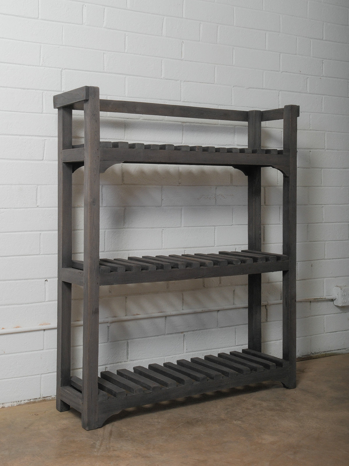 Charcoal Wooden Slatted Shelf with Open Framework