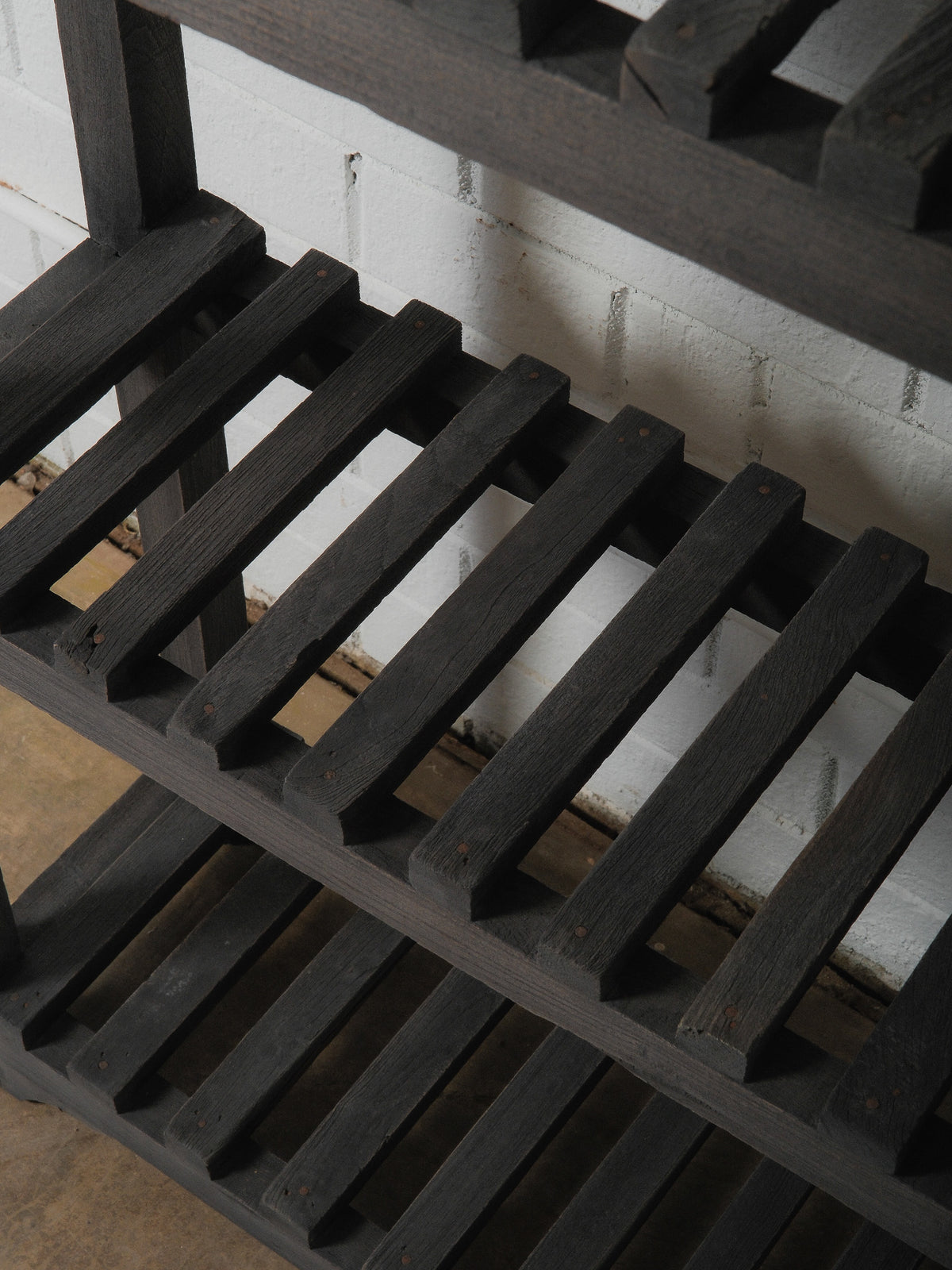 Charcoal Wooden Slatted Shelf with Open Framework