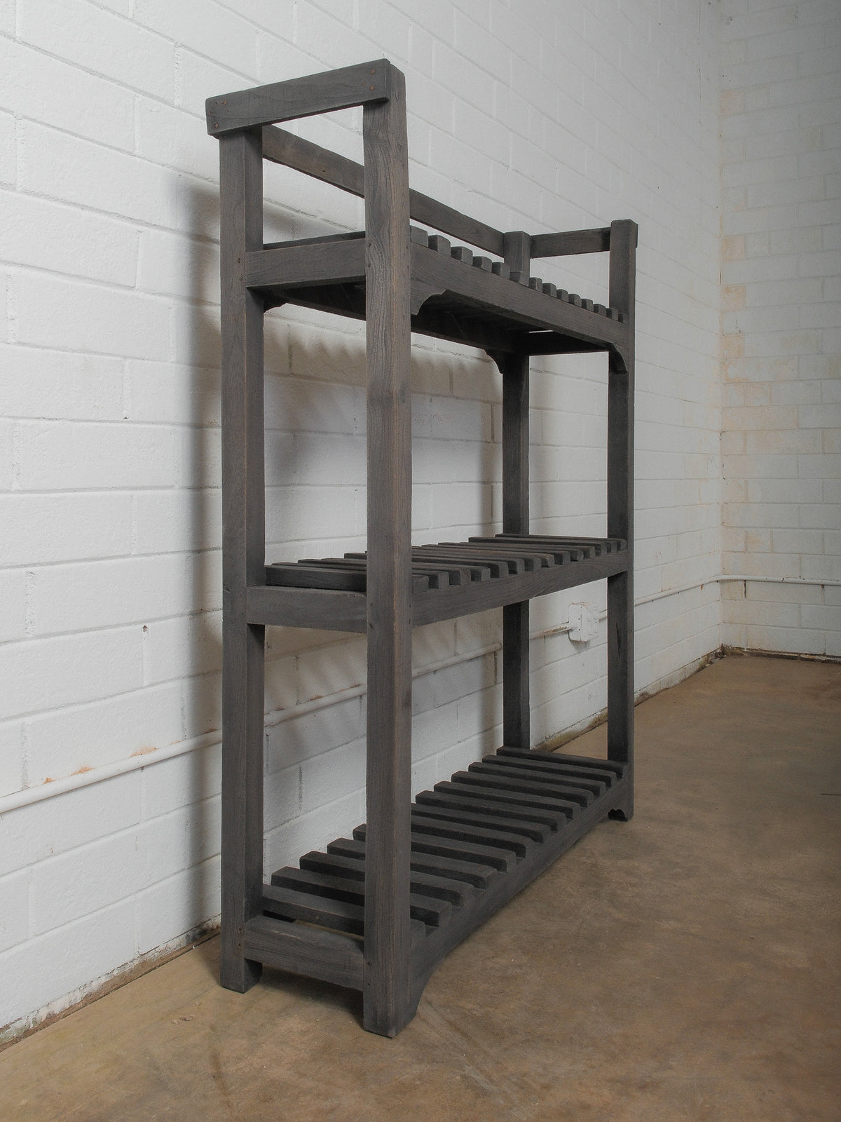 Charcoal Wooden Slatted Shelf with Open Framework