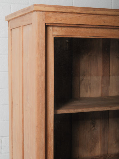 Bleached Wooden Glass-Front Cabinet with Sliding Doors