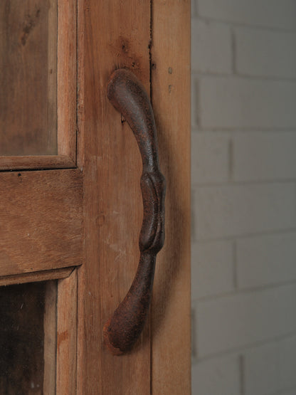 Bleached Wooden Glass-Front Cabinet with Sliding Doors
