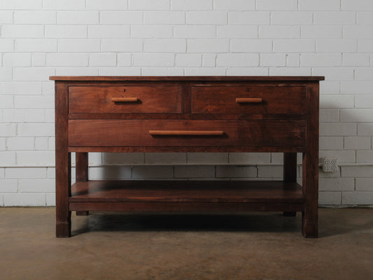 Wooden Three-Drawer Console with Lower Shelf