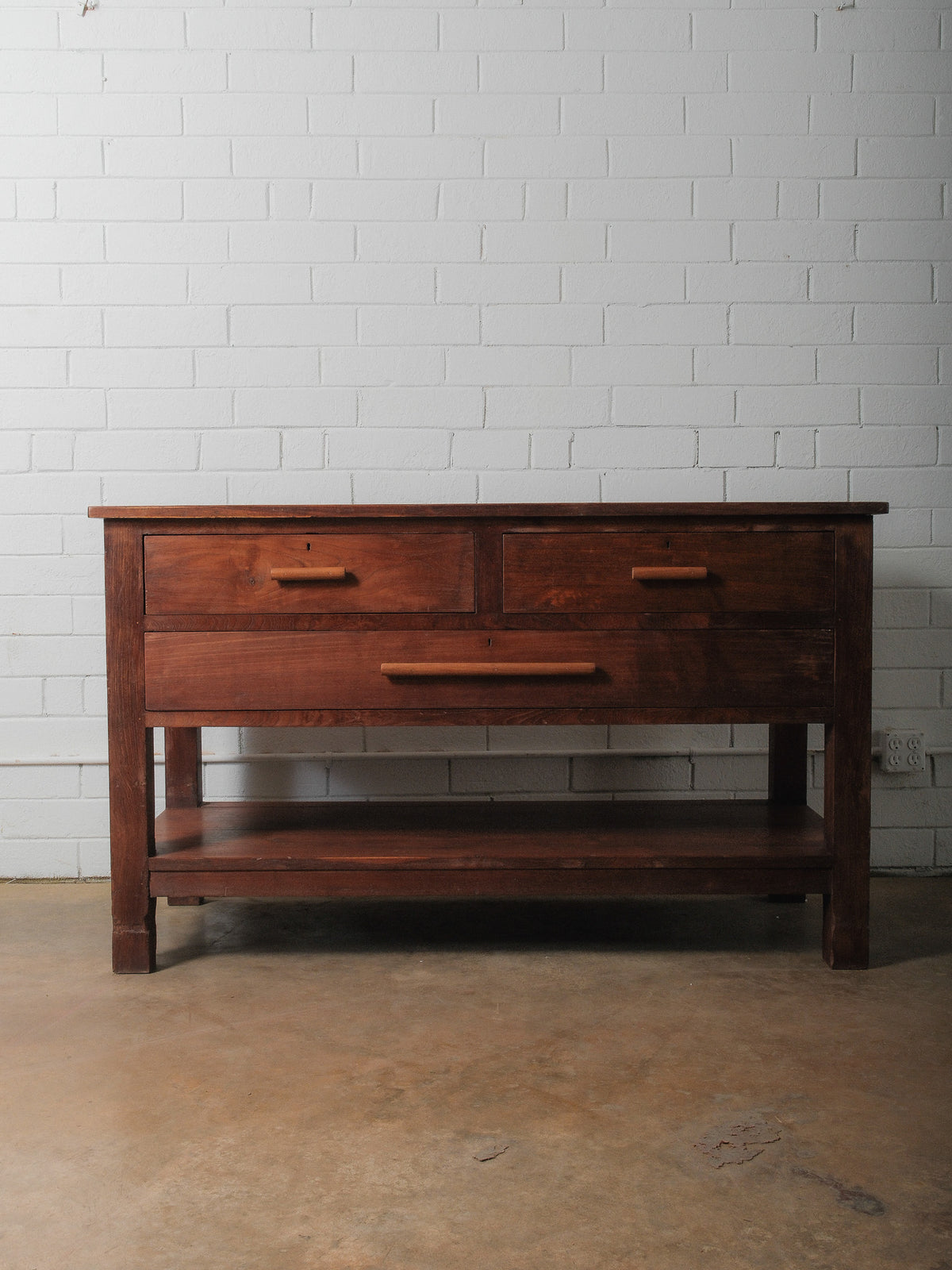 Wooden Three-Drawer Console with Lower Shelf