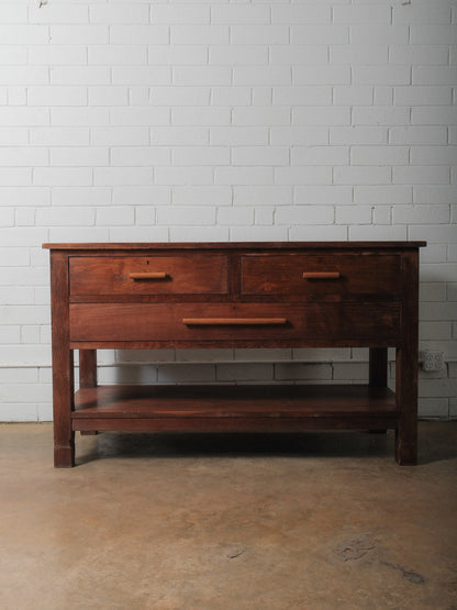 Wooden Three-Drawer Console with Lower Shelf