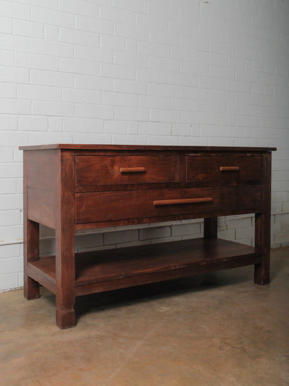 Wooden Three-Drawer Console with Lower Shelf