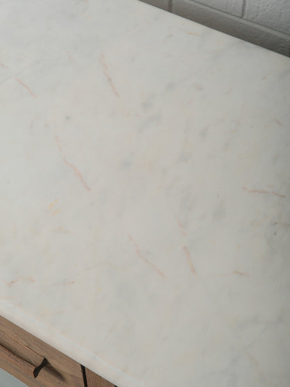 Rustic Wooden Marble Top Sideboard with Drawers & Frosted Panels