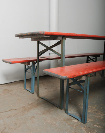 German Beer Garden Table and Two Bench Set