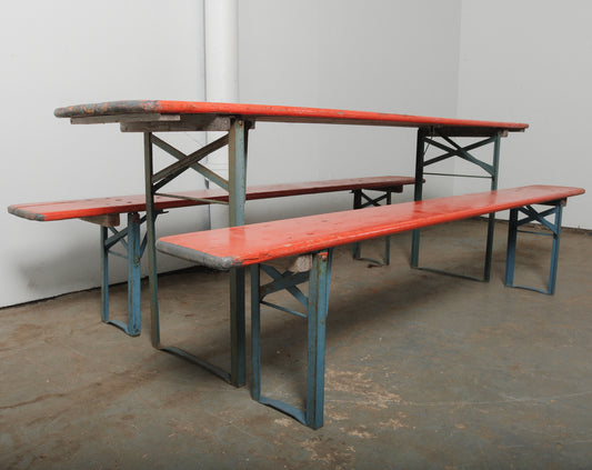 German Beer Garden Table and Two Bench Set