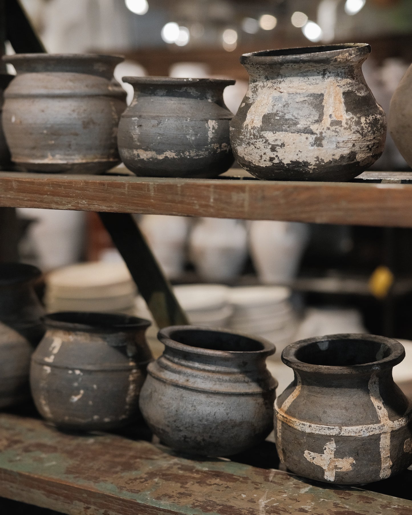 Vintage Wabi Sabi Clay Pot with Metal Ring Base