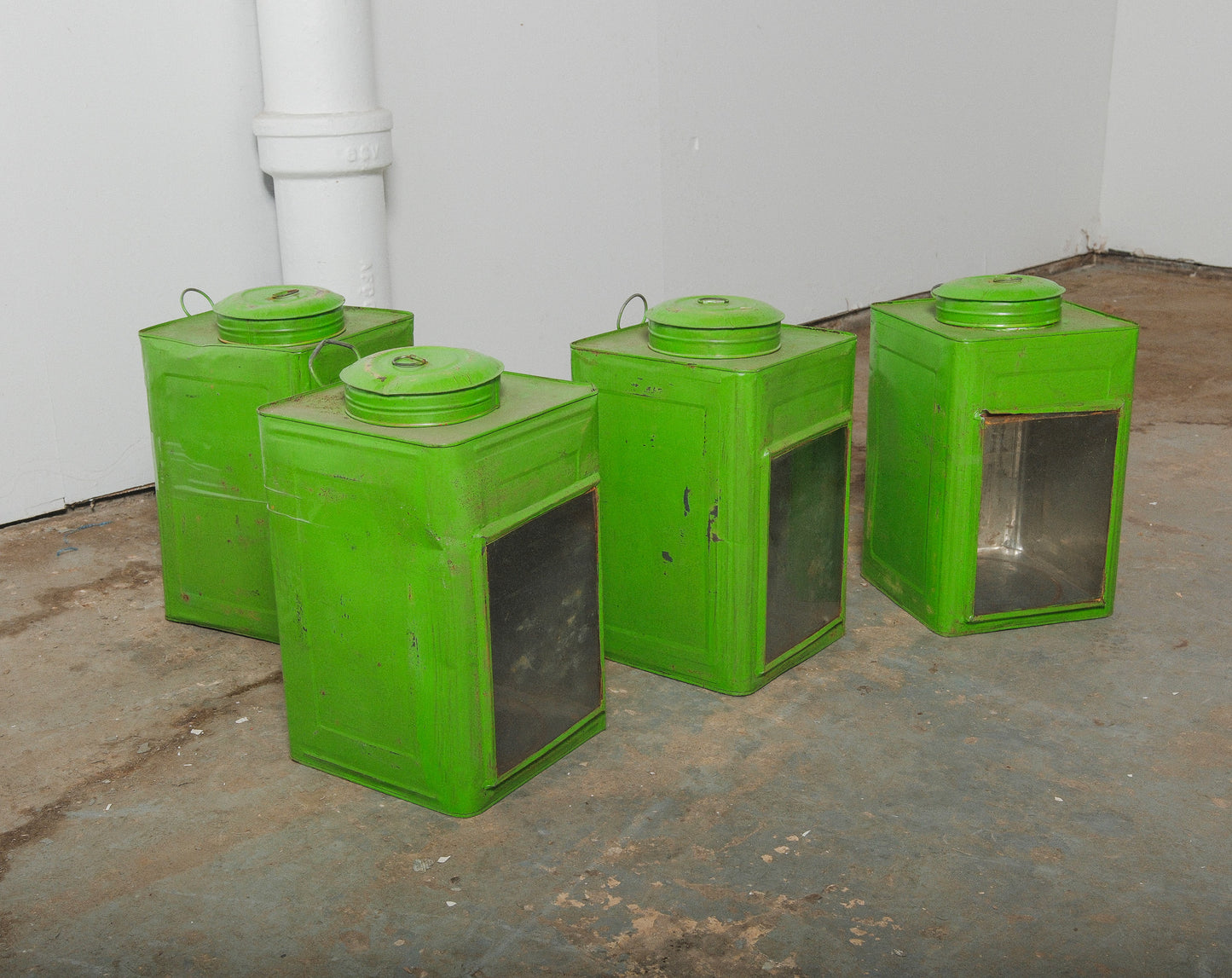Industrial Storage Tins with Glass Panels
