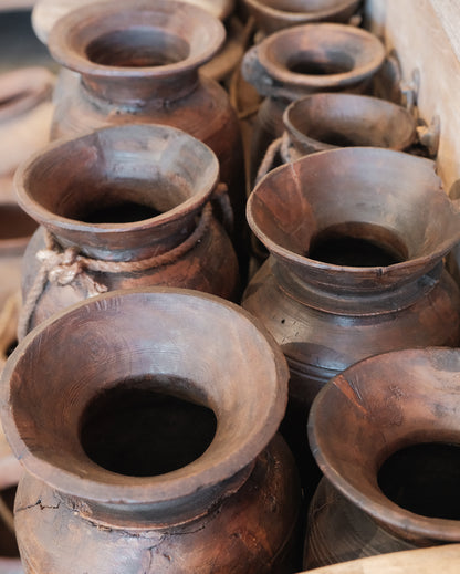 Vintage Indian Hand-Carved Wooden Pot
