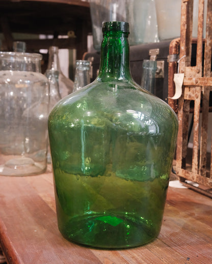 Vintage Emerald Green Glass Demijohn Bottle