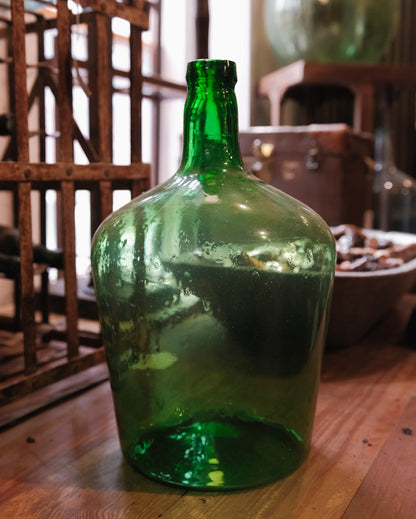 Vintage Emerald Green Glass Demijohn Bottle