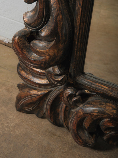 19th Century Hand-Carved Architectural Wood Mirror with Baroque Scrollwork Frame