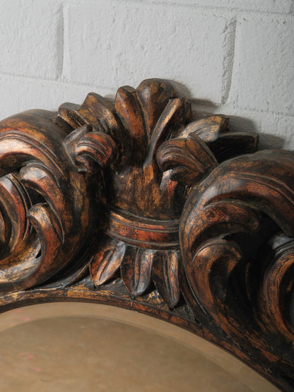 19th Century Hand-Carved Architectural Wood Mirror with Baroque Scrollwork Frame