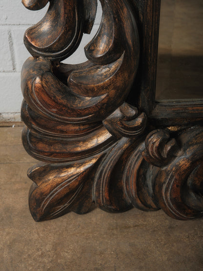 19th Century Hand-Carved Architectural Wood Mirror with Baroque Scrollwork Frame