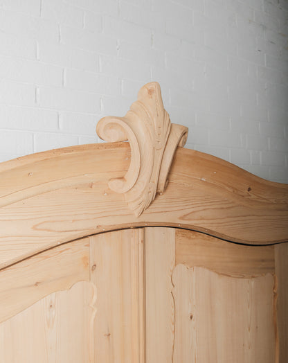 20th Century Carved Pine Armoire with Drawers and Rococo Revival Crest