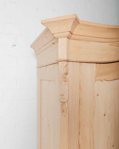 20th Century Carved Pine Armoire with Drawers and Rococo Revival Crest