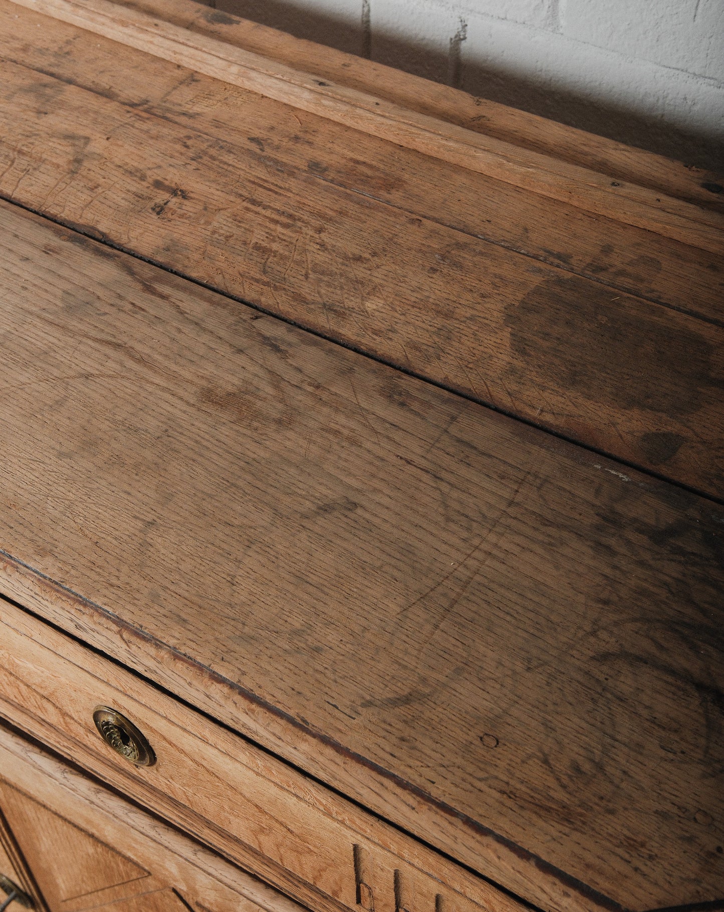 19th Century Oak Sideboard Cabinet with Upper Hutch Shelving and Hooks